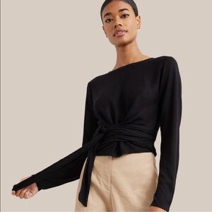 NEW Modern Citizen Stevie Long Sleeve Wrap Sweater 2X Black Knit Tie Waist